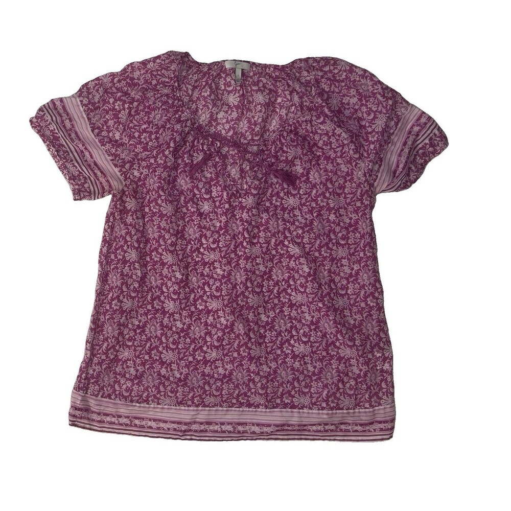 Joie Top Womens Size L Pink Purple Floral Silk Blend Lightweight Boho Peasant